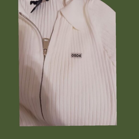 Forever 21 Ribbed Zip-Up Collared Short-Sleeve Top White Medium - Picture 7 of 7